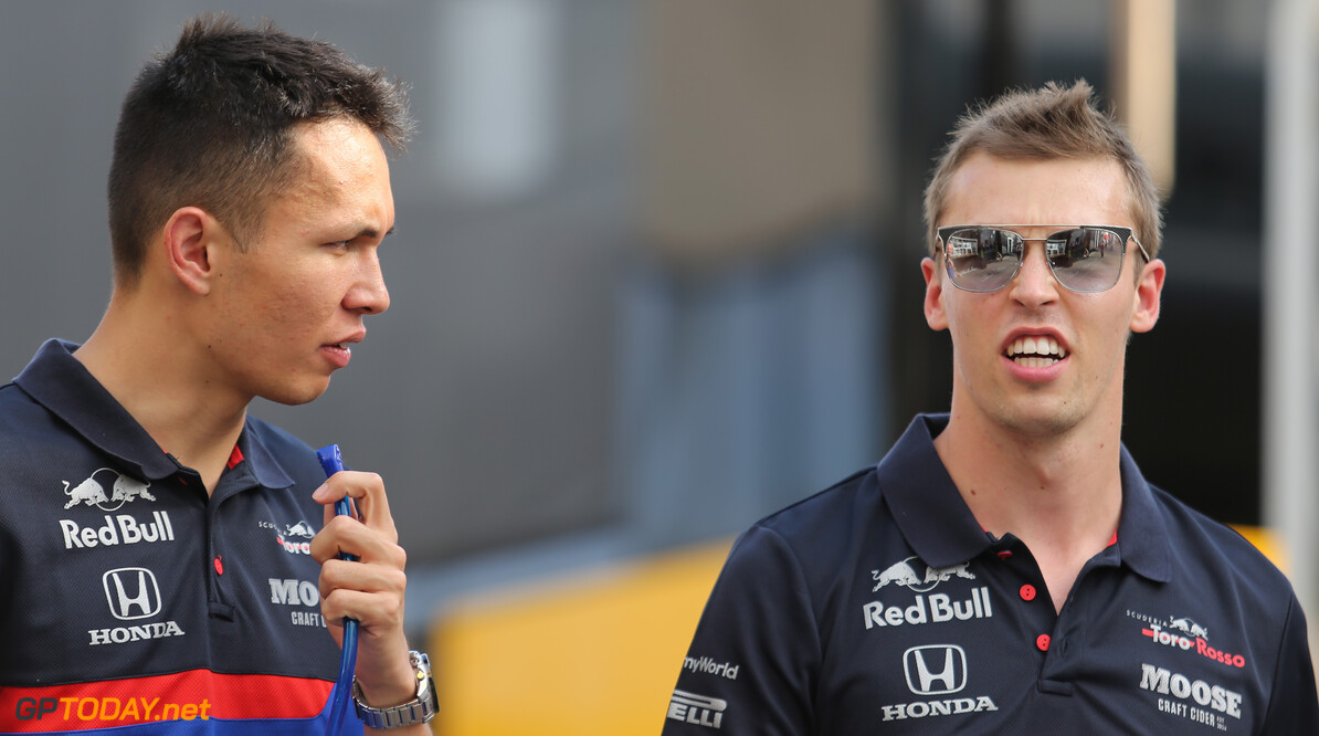 Formula One World Championship
Alexander Albon (THA), Scuderia Toro Rosso and Daniil Kvyat (RUS), Scuderia Toro Rosso 
26.07.2019. Formula 1 World Championship, Rd 11, German Grand Prix, Hockenheim, Germany, Practice Day.
- www.xpbimages.com, EMail: requests@xpbimages.com - copy of publication required for printed pictures. Every used picture is fee-liable. (C) Copyright: Charniaux / XPB Images
Motor Racing - Formula One World Championship - German Grand Prix - Practice Day - Hockenheim, Germany
XPB Images
Hockenheim
Germany

Formel1 Formel F1 Formula 1 Formula1 GP Grand Prix one Circuit July German Germany Hockenheim Hockenheimring Friday 26 07 7 2019 Portrait