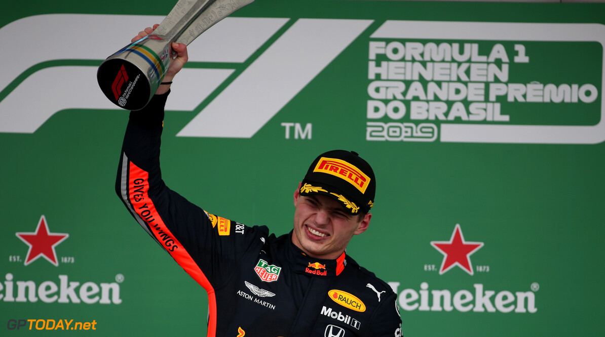 Formula One World Championship
1st place Max Verstappen (NLD) Red Bull Racing RB15.
17.11.2019. Formula 1 World Championship, Rd 20, Brazilian Grand Prix, Sao Paulo, Brazil, Race Day.
- www.xpbimages.com, EMail: requests@xpbimages.com (C) Copyright: Batchelor / XPB Images
Motor Racing - Formula One World Championship - Brazilian Grand Prix - Race Day - Sao Paulo, Brazil
XPB Images
Sao Paulo
Brazil

Formel1 Formel F1 Formula 1 Formula1 GP Grand Prix one November Brazil Brasil Brazilian Brasilian Sao Paulo Interlagos Autodromo Sunday 17 11 2019 Podium Portrait