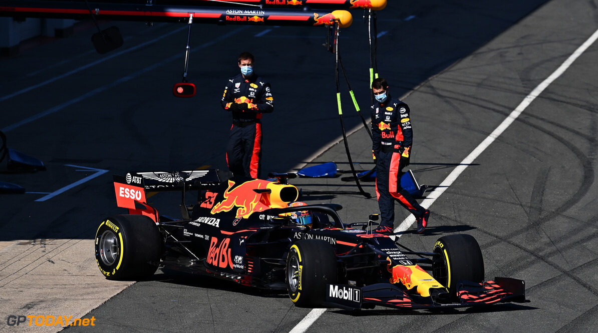 NORTHAMPTON, ENGLAND - JUNE 25: Alexander Albon of Thailand driving the (23) Aston Martin Red Bull Racing RB16 in the Pitlane during the Red Bull Racing RB16 Filming Day at Silverstone Circuit on June 25, 2020 in Northampton, England. (Photo by Clive Mason/Getty Images) // Getty Images / Red Bull Content Pool  // AP-24EEHTHRN1W11 // Usage for editorial use only // 
Red Bull Racing RB16 Filming Day




AP-24EEHTHRN1W11