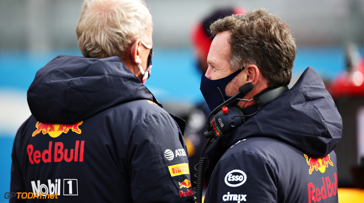 NUERBURG, GERMANY - OCTOBER 11: Red Bull Racing Team Principal Christian Horner and Red Bull Racing Team Consultant Dr Helmut Marko talk on the grid before the F1 Eifel Grand Prix at Nuerburgring on October 11, 2020 in Nuerburg, Germany. (Photo by Peter Fox/Getty Images) // Getty Images / Red Bull Content Pool  // SI202010110170 // Usage for editorial use only // 
F1 Eifel Grand Prix




SI202010110170