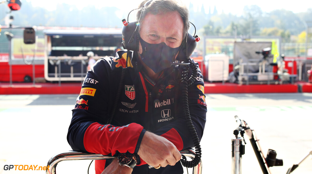 IMOLA, ITALY - OCTOBER 31: Red Bull Racing Team Principal Christian Horner looks on in the Pitlane during practice ahead of the F1 Grand Prix of Emilia Romagna at Autodromo Enzo e Dino Ferrari on October 31, 2020 in Imola, Italy. (Photo by Mark Thompson/Getty Images) // Getty Images / Red Bull Content Pool  // SI202010310277 // Usage for editorial use only // 
F1 Grand Prix of Emilia Romagna - Practice & Qualifying




SI202010310277