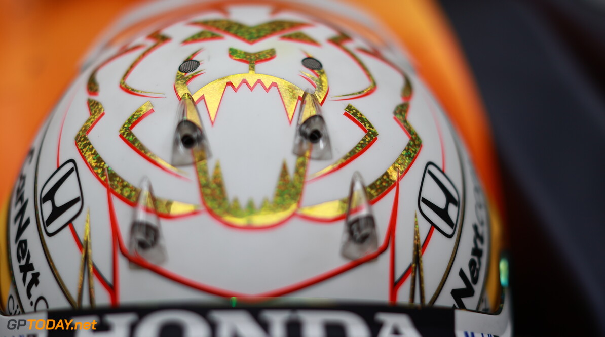 BARCELONA, SPAIN - MAY 08: A detailed view of the race helmet of Max Verstappen of Netherlands and Red Bull Racing in the garage during final practice for the F1 Grand Prix of Spain at Circuit de Barcelona-Catalunya on May 08, 2021 in Barcelona, Spain. (Photo by Mark Thompson/Getty Images) // Getty Images / Red Bull Content Pool  // SI202105080201 // Usage for editorial use only // 
F1 Grand Prix of Spain - Final Practice




SI202105080201