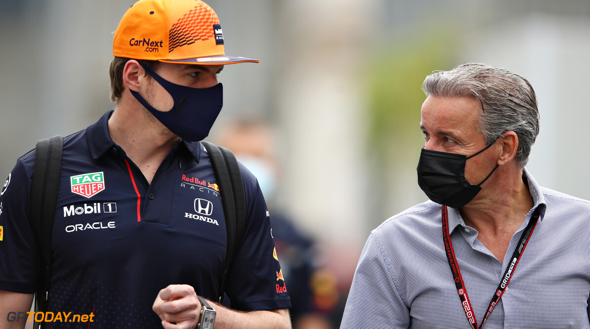 BAKU, AZERBAIJAN - JUNE 04: Max Verstappen of Netherlands and Red Bull Racing talks with his manager Raymond Vermeulen in the Paddock prior to practice ahead of the F1 Grand Prix of Azerbaijan at Baku City Circuit on June 04, 2021 in Baku, Azerbaijan. (Photo by Mark Thompson/Getty Images) // Getty Images / Red Bull Content Pool  // SI202106040029 // Usage for editorial use only // 
F1 Grand Prix of Azerbaijan - Practice




SI202106040029