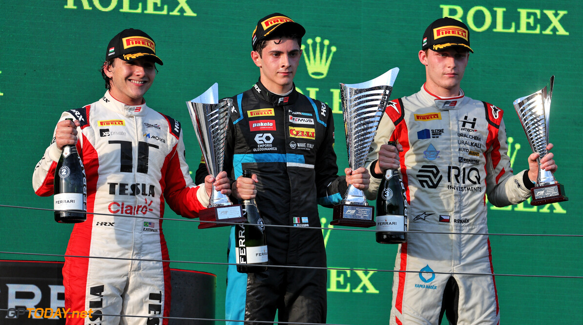 FIA Formula 3 Championship
The podium (L to R): Enzo Fittipaldi (BRA) Charouz Racing System, second; Matteo Nannini (ITA) HWA RACELAB, race winner; Roman Stanek (CZE) Trident, third.

31.07.2021. FIA Formula 3 Championship, Rd 4, Race 2, Budapest, Hungary, Saturday.

- www.xpbimages.com, EMail: requests@xpbimages.com Copyright: XPB Images
Motor Racing - FIA Formula 3 Championship - Saturday - Budapest, Hungary
xpbimages.com
Budapest
Hungary

Saturday Hungaroring Budapest Hungary 31 07 7 2021 July Formula Three F3 Formula 3 Portrait Winner  Victor Victory First Position First Place