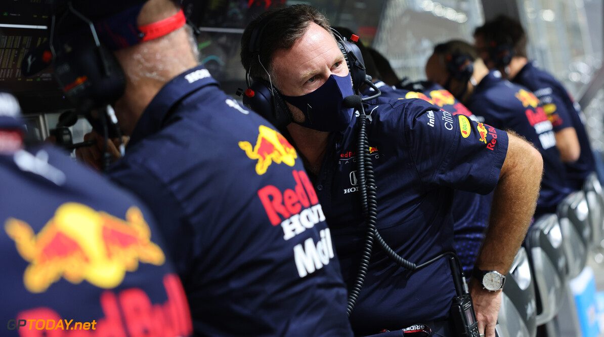 JEDDAH, SAUDI ARABIA - DECEMBER 04: Red Bull Racing Team Principal Christian Horner looks on from the pitwall during qualifying ahead of the F1 Grand Prix of Saudi Arabia at Jeddah Corniche Circuit on December 04, 2021 in Jeddah, Saudi Arabia. (Photo by Giuseppe Cacace - Pool/Getty Images) // Getty Images / Red Bull Content Pool  // SI202112040271 // Usage for editorial use only // 
F1 Grand Prix of Saudi Arabia - Qualifying




SI202112040271