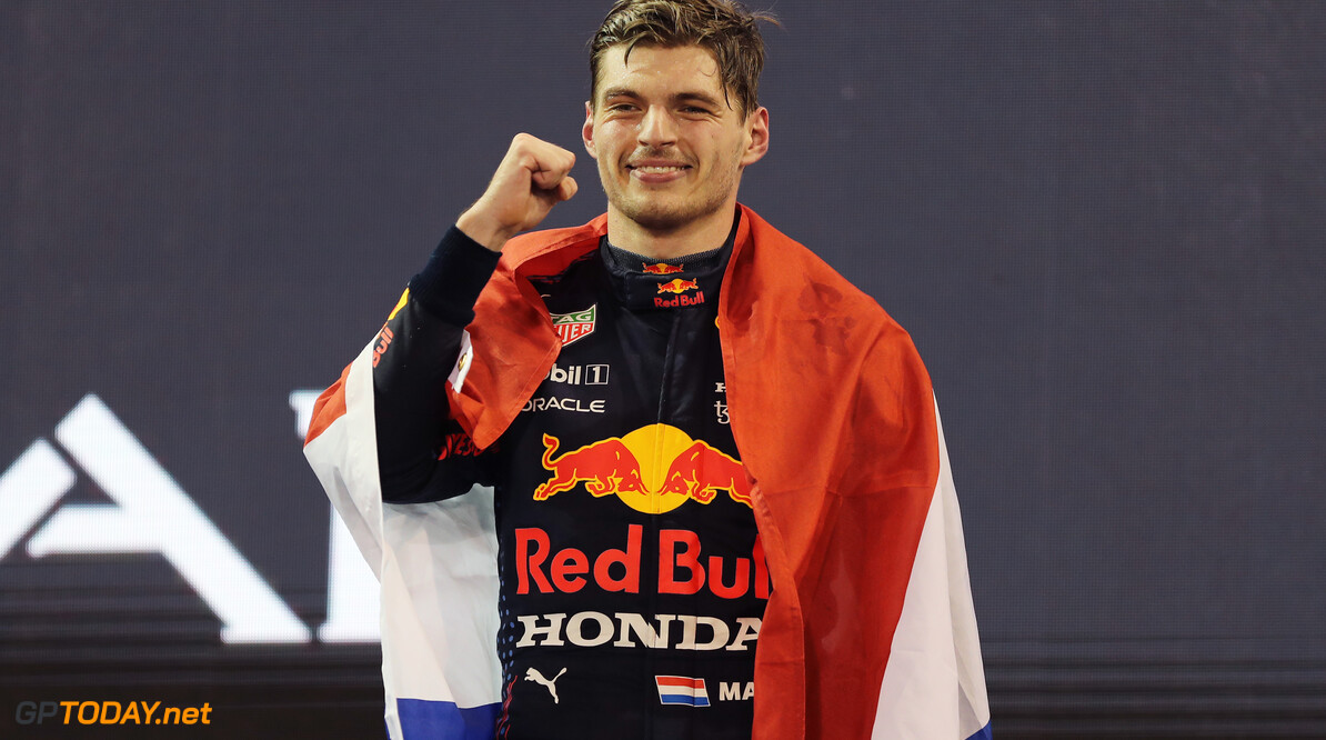 ABU DHABI, UNITED ARAB EMIRATES - DECEMBER 12: Race winner and 2021 F1 World Drivers Champion Max Verstappen of Netherlands and Red Bull Racing celebrates on the podium during the F1 Grand Prix of Abu Dhabi at Yas Marina Circuit on December 12, 2021 in Abu Dhabi, United Arab Emirates. (Photo by Kamran Jebreili - Pool/Getty Images) // Getty Images / Red Bull Content Pool  // SI202112120273 // Usage for editorial use only // 
F1 Grand Prix of Abu Dhabi




SI202112120273