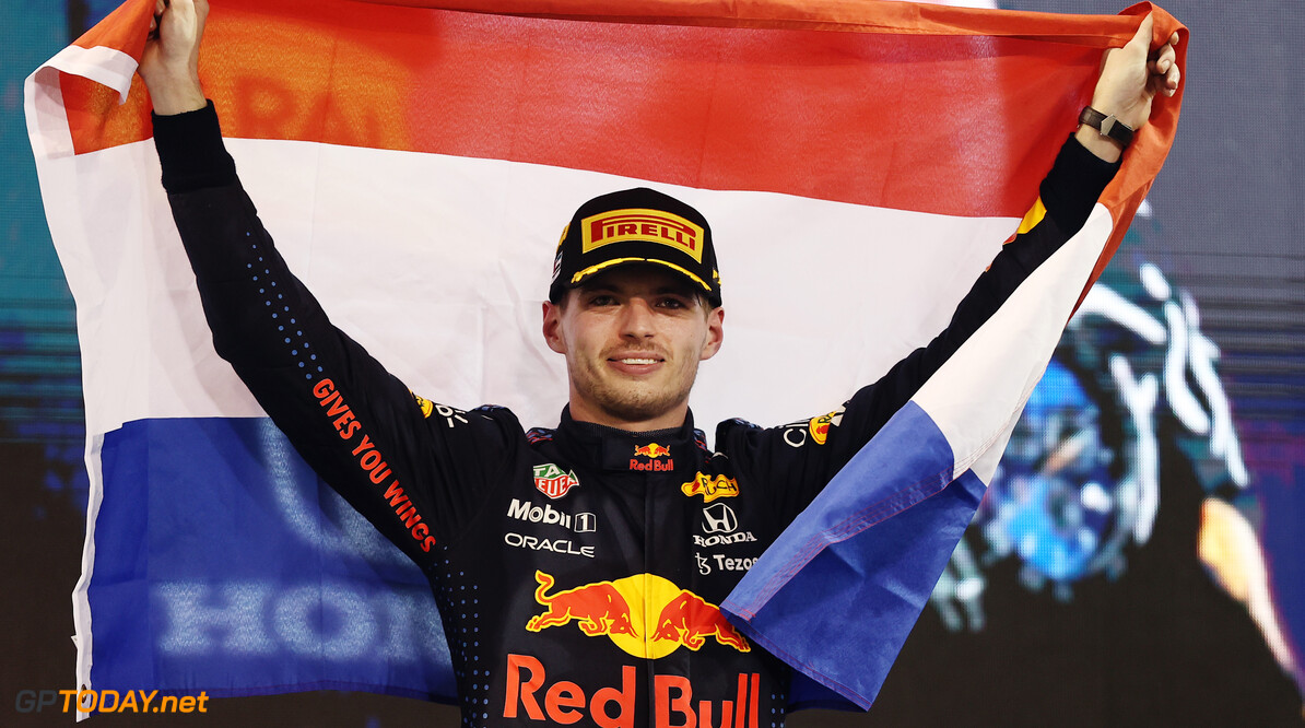 ABU DHABI, UNITED ARAB EMIRATES - DECEMBER 12: Race winner and 2021 F1 World Drivers Champion Max Verstappen of Netherlands and Red Bull Racing celebrates on the podium during the F1 Grand Prix of Abu Dhabi at Yas Marina Circuit on December 12, 2021 in Abu Dhabi, United Arab Emirates. (Photo by Lars Baron/Getty Images) // Getty Images / Red Bull Content Pool  // SI202112120278 // Usage for editorial use only // 
F1 Grand Prix of Abu Dhabi




SI202112120278