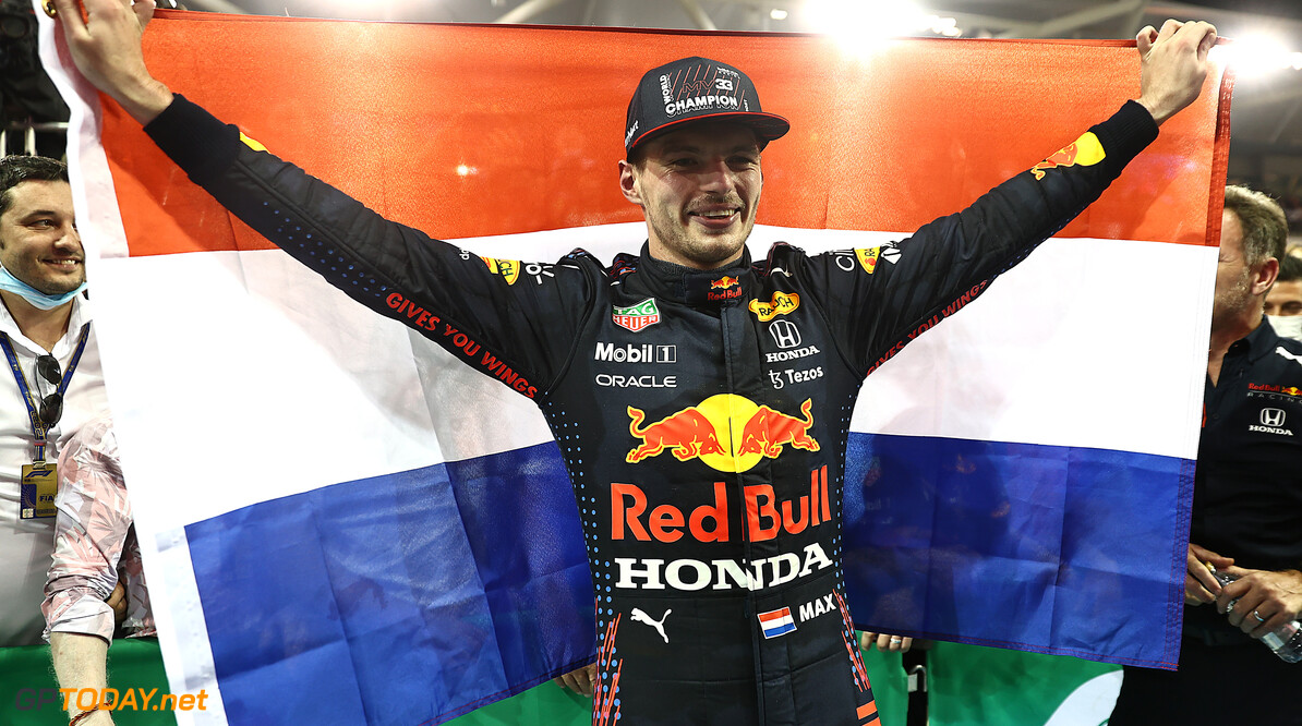ABU DHABI, UNITED ARAB EMIRATES - DECEMBER 12: Race winner and 2021 F1 World Drivers Champion Max Verstappen of Netherlands and Red Bull Racing celebrates in parc ferme during the F1 Grand Prix of Abu Dhabi at Yas Marina Circuit on December 12, 2021 in Abu Dhabi, United Arab Emirates. (Photo by Mark Thompson/Getty Images) // Getty Images / Red Bull Content Pool  // SI202112120279 // Usage for editorial use only // 
F1 Grand Prix of Abu Dhabi




SI202112120279