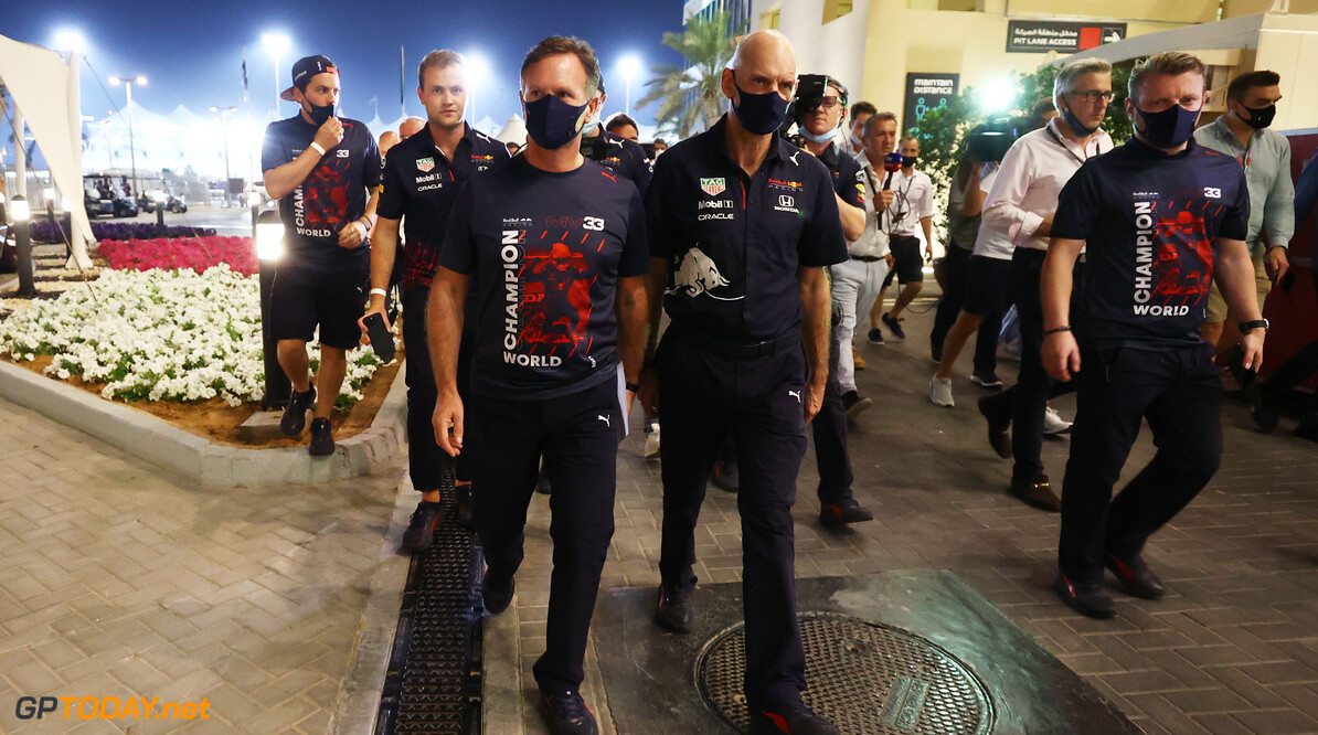 ABU DHABI, UNITED ARAB EMIRATES - DECEMBER 12: Red Bull Racing Team Principal Christian Horner and Adrian Newey, the Chief Technical Officer of Red Bull Racing walk from the FIA Stewards Office after hearing the results of the appeal after the F1 Grand Prix of Abu Dhabi at Yas Marina Circuit on December 12, 2021 in Abu Dhabi, United Arab Emirates. (Photo by Clive Rose/Getty Images) // Getty Images / Red Bull Content Pool  // SI202112120607 // Usage for editorial use only // 
F1 Grand Prix of Abu Dhabi




SI202112120607