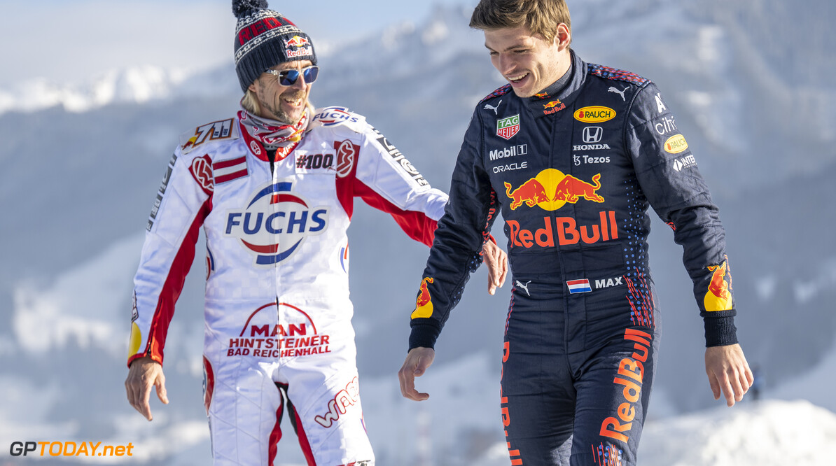 Max Verstappen of the Netherlands and Franz Zorn of Austria seen during the GP Ice Race in Zell am See, Austria on January 24, 2022. // SI202202020228 // Usage for editorial use only // 
Max Verstappen, Franz Zorn




SI202202020228
