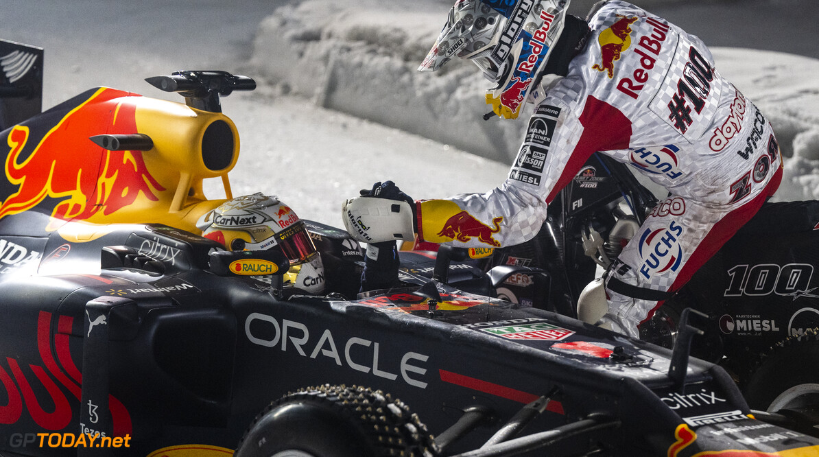 Max Verstappen of the Netherlands and Franz Zorn of Austria seen during the GP Ice Race in Zell am See, Austria on January 24, 2022. // SI202202020235 // Usage for editorial use only // 
Max Verstappen, Franz Zorn




SI202202020235