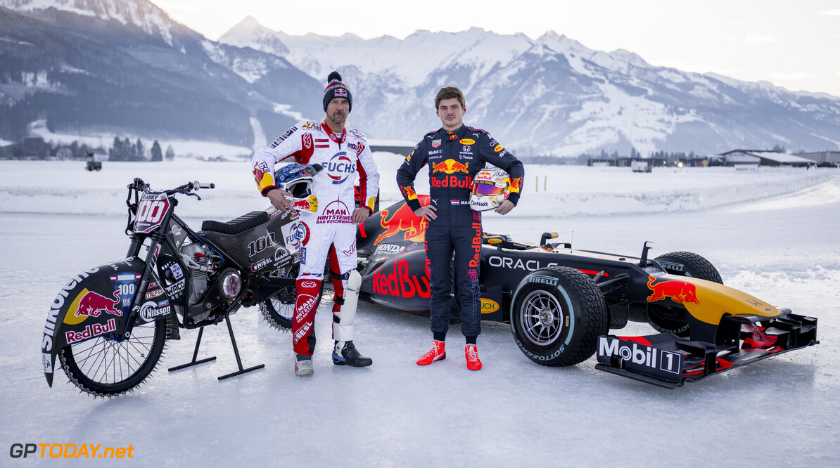 Max Verstappen of the Netherlands and Franz Zorn of Austria seen during the GP Ice Race in Zell am See, Austria on January 24, 2022. // SI202202020311 // Usage for editorial use only // 
Max Verstappen, Franz Zorn




SI202202020311