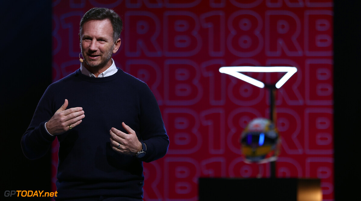 MILTON KEYNES, ENGLAND - JANUARY 26: Red Bull Racing Team Principal Christian Horner talks on stage during the Red Bull Racing RB18 launch at Red Bull Racing Factory on January 26, 2022 in Milton Keynes, England. (Photo by Bryn Lennon/Getty Images) // SI202202090263 // Usage for editorial use only // 
Red Bull Racing RB18 Launch




SI202202090263
