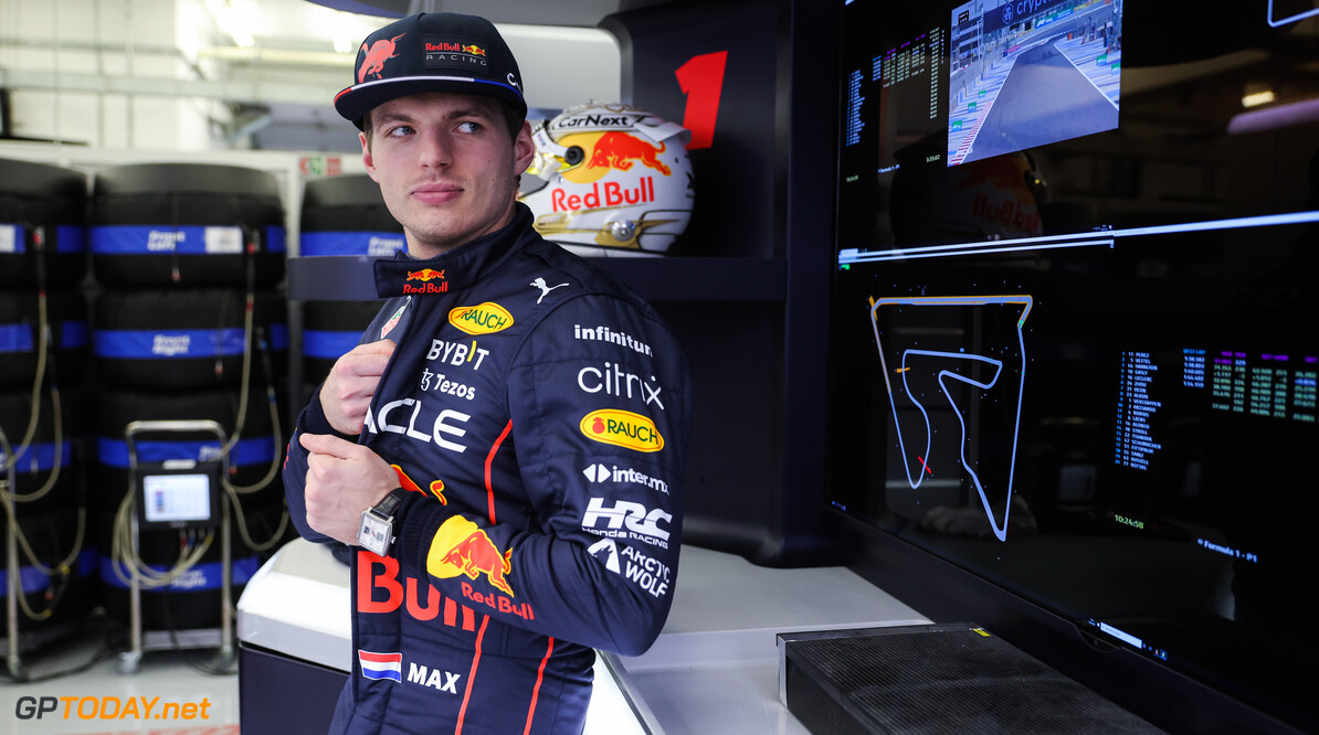 BAHRAIN, BAHRAIN - MARCH 10: Max Verstappen of the Netherlands and Oracle Red Bull Racing looks on in the garage during Day One of F1 Testing at Bahrain International Circuit on March 10, 2022 in Bahrain, Bahrain. (Photo by Mark Thompson/Getty Images) // Getty Images / Red Bull Content Pool // SI202203100668 // Usage for editorial use only // 
Formula 1 Testing in Bahrain - Day 1




SI202203100668