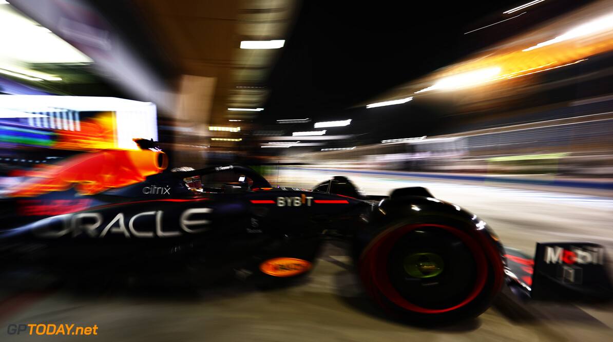 BAHRAIN, BAHRAIN - MARCH 12: Max Verstappen of the Netherlands driving the (1) Oracle Red Bull Racing RB18 leaves the garage during Day Three of F1 Testing at Bahrain International Circuit on March 12, 2022 in Bahrain, Bahrain. (Photo by Mark Thompson/Getty Images) // Getty Images / Red Bull Content Pool // SI202203120132 // Usage for editorial use only // 
Formula 1 Testing in Bahrain - Day 3




SI202203120132