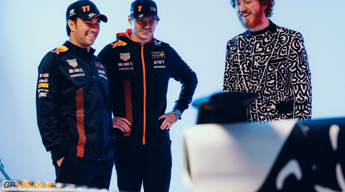 Mr. Doodle, Max Verstappen and Sergio Perez seen during a photo shoot of the collaboration of Red Bull Racing and Mr. Doodle with the RB14 in London, United Kingdom in 2023. // Red Bull Racing / Red Bull Content Pool // SI202301310353 // Usage for editorial use only // 
Mr. Doodle, Max Verstappen and Sergio Perez




SI202301310353