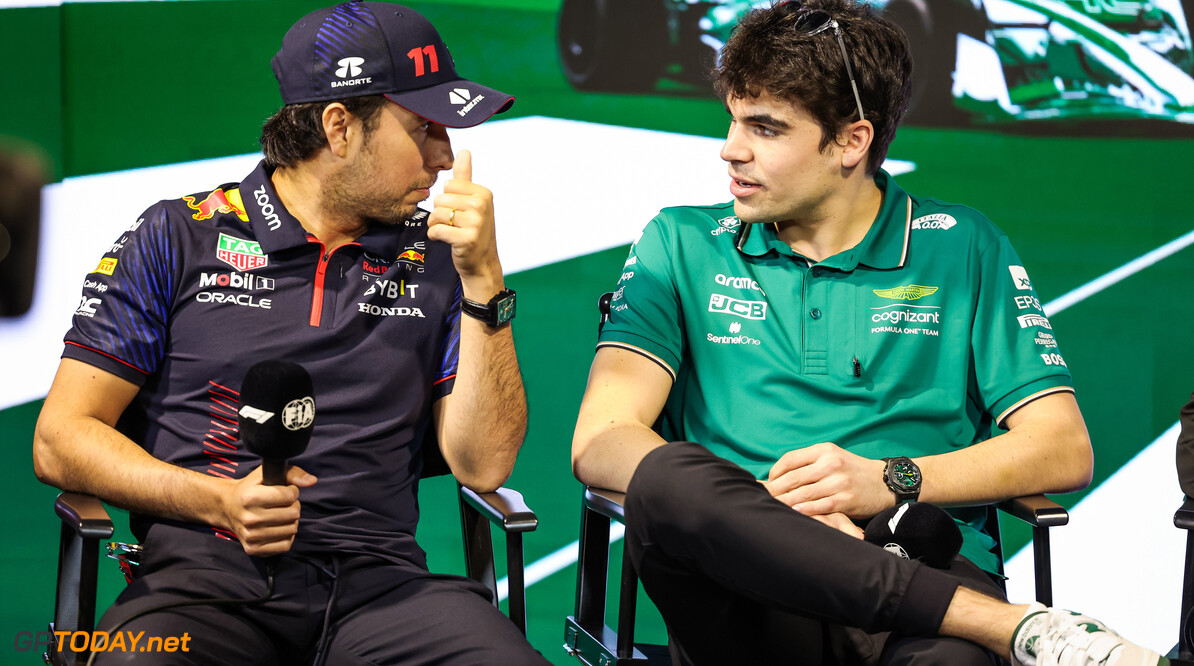 Formula One World Championship
(L to R): Sergio Perez (MEX) Red Bull Racing with Lance Stroll (CDN) Aston Martin F1 Team in the FIA Press Conference.

16.03.2023. Formula 1 World Championship, Rd 2, Saudi Arabian Grand Prix, Jeddah, Saudi Arabia, Preparation Day.

- www.xpbimages.com, EMail: requests@xpbimages.com (C) Copyright: XPB Images
Motor Racing - Formula One World Championship - Saudi Arabian Grand Prix - Preparation Day - Jeddah, Saudi Arabia
XPB Images
Jeddah
Saudi Arabia