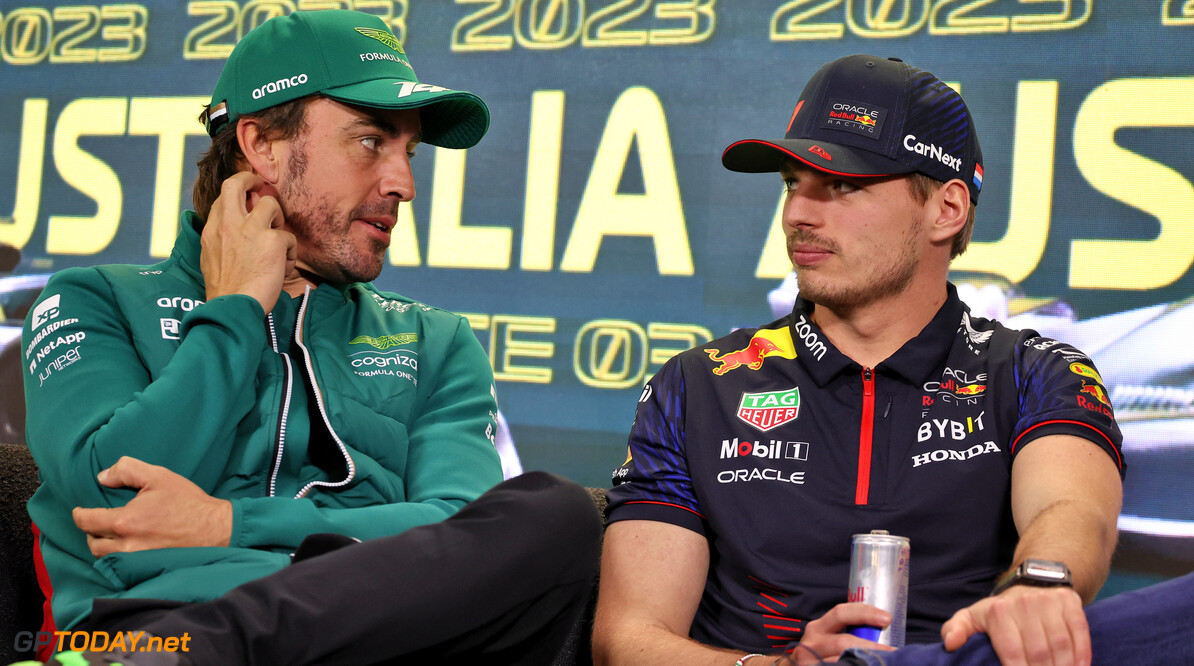 Formula One World Championship
(L to R): Fernando Alonso (ESP) Aston Martin F1 Team and Max Verstappen (NLD) Red Bull Racing, in the FIA Press Conference.

30.03.2023. Formula 1 World Championship, Rd 3, Australian Grand Prix, Albert Park, Melbourne, Australia, Preparation Day.

- www.xpbimages.com, EMail: requests@xpbimages.com (C) Copyright: Moy / XPB Images
Motor Racing - Formula One World Championship - Australian Grand Prix - Preparation Day - Melbourne, Australia
xpbimages.com
Melbourne
Australia
