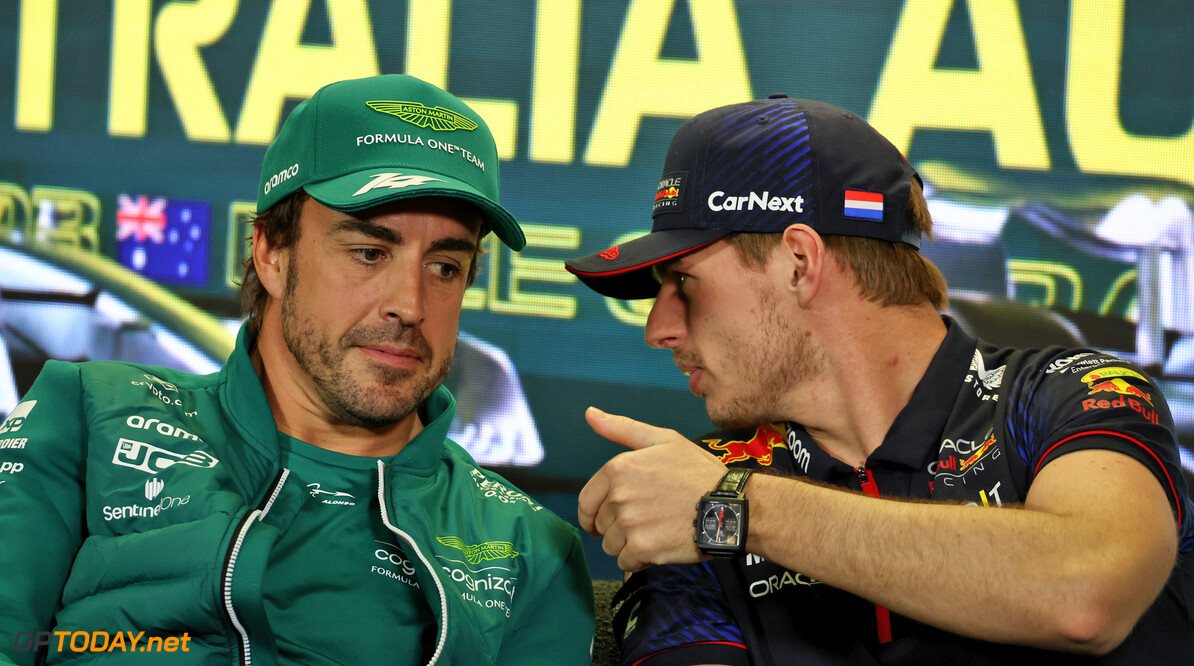 Formula One World Championship
(L to R): Fernando Alonso (ESP) Aston Martin F1 Team and Max Verstappen (NLD) Red Bull Racing, in the FIA Press Conference.

30.03.2023. Formula 1 World Championship, Rd 3, Australian Grand Prix, Albert Park, Melbourne, Australia, Preparation Day.

- www.xpbimages.com, EMail: requests@xpbimages.com (C) Copyright: Moy / XPB Images
Motor Racing - Formula One World Championship - Australian Grand Prix - Preparation Day - Melbourne, Australia
xpbimages.com
Melbourne
Australia
