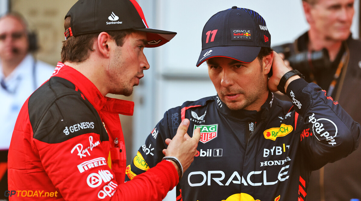 Formula One World Championship
(L to R): pole sitter Charles Leclerc (MON) Ferrari in qualifying parc ferme with third placed Sergio Perez (MEX) Red Bull Racing.

28.04.2023. Formula 1 World Championship, Rd 4, Azerbaijan Grand Prix, Baku Street Circuit, Azerbaijan, Qualifying Day.

- www.xpbimages.com, EMail: requests@xpbimages.com (C) Copyright: Batchelor / XPB Images
Motor Racing - Formula One World Championship - Azerbaijan Grand Prix - Qualifying Day - Baku, Azerbaijan
XPB Images
Baku
Azerbaijan

Formel1 Formel F1 Formula 1 Formula1 GP Grand Prix one Circuit Baku Azerbaijan Friday April 28 04 4 2023 Portrait Sergio P?rez Sergio P?rez Mendoza Checo Perez Checo P?rez Qualifying