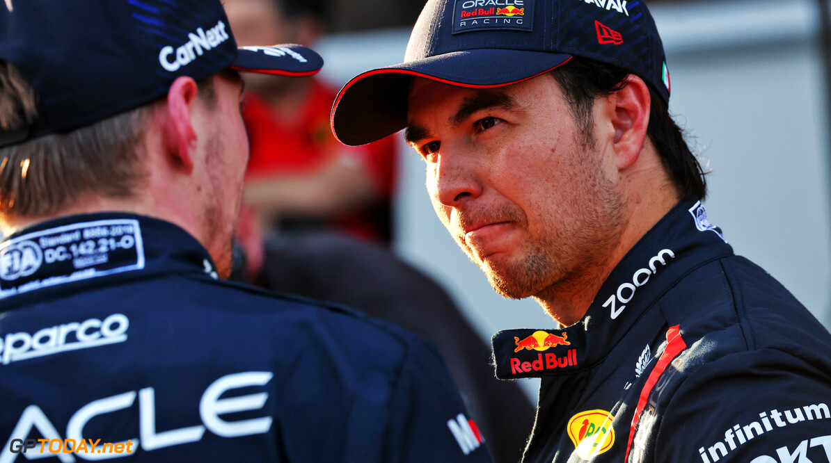 Formula One World Championship
Sergio Perez (MEX) Red Bull Racing and team mate Max Verstappen (NLD) Red Bull Racing in qualifying parc ferme.

28.04.2023. Formula 1 World Championship, Rd 4, Azerbaijan Grand Prix, Baku Street Circuit, Azerbaijan, Qualifying Day.

 - www.xpbimages.com, EMail: requests@xpbimages.com (C) Copyright: Coates / XPB Images
Motor Racing - Formula One World Championship - Azerbaijan Grand Prix - Qualifying Day - Baku, Azerbaijan
XPB Images
Baku
Azerbaijan

Formel1 Formel F1 Formula 1 Formula1 GP Grand Prix one Circuit Baku Azerbaijan Friday April 28 04 4 2023 Sergio Perez Sergio Perez Mendoza Checo Perez Checo Perez Qualifying Portrait