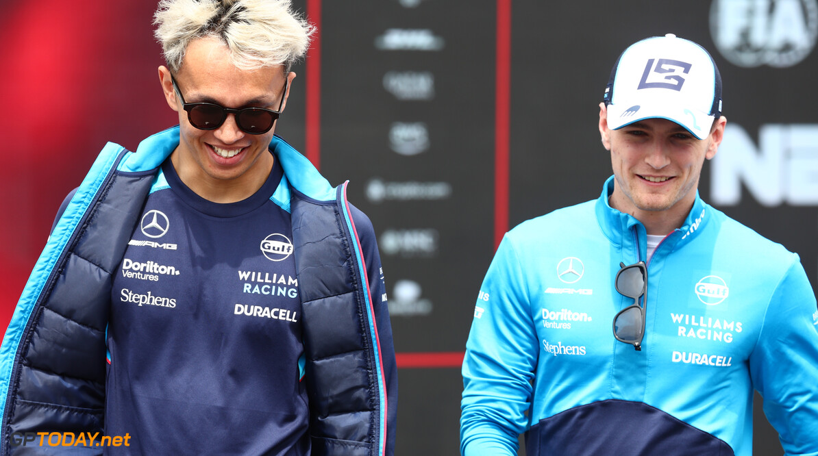 Formula One World Championship
(L to R): Alexander Albon (THA) Williams Racing with team mate Logan Sargeant (USA) Williams Racing on the drivers' parade.

30.04.2023. Formula 1 World Championship, Rd 4, Azerbaijan Grand Prix, Baku Street Circuit, Azerbaijan, Race Day.

 - www.xpbimages.com, EMail: requests@xpbimages.com (C) Copyright: Coates / XPB Images
Motor Racing - Formula One World Championship - Azerbaijan Grand Prix - Race Day - Baku, Azerbaijan
XPB Images
Baku
Azerbaijan

Formel1 Formel F1 Formula 1 Formula1 GP Grand Prix one Circuit Baku Azerbaijan Sunday April 30 04 4 2023 Alex Albon Sargent Portrait