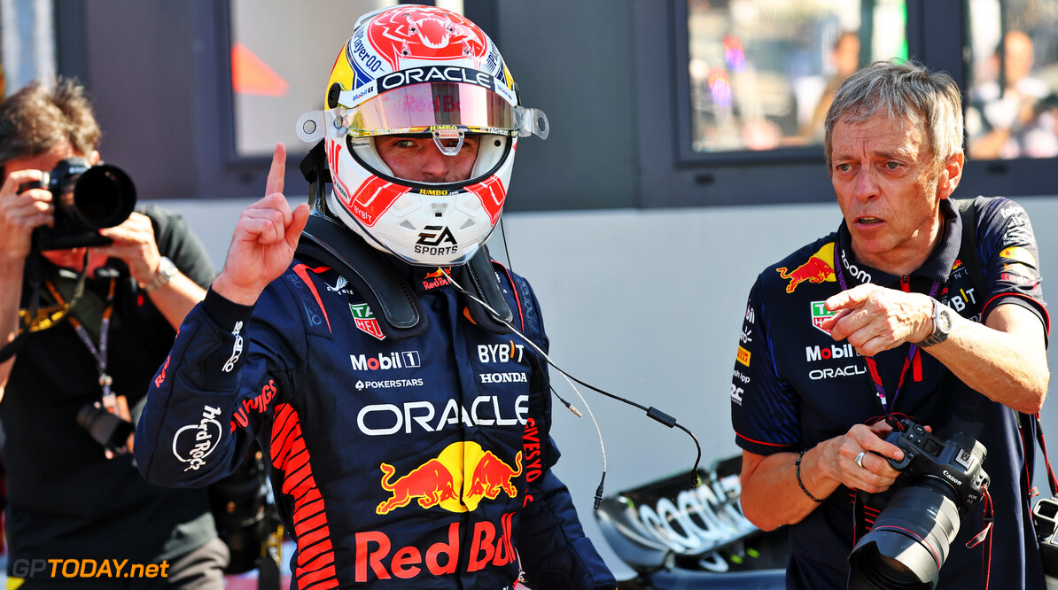 Formula One World Championship
Max Verstappen (NLD) Red Bull Racing celebrates his pole position in qualifying parc ferme.

27.05.2023. Formula 1 World Championship, Rd 7, Monaco Grand Prix, Monte Carlo, Monaco, Qualifying Day.

- www.xpbimages.com, EMail: requests@xpbimages.com (C) Copyright: Batchelor / XPB Images
Motor Racing - Formula One World Championship - Monaco Grand Prix - Qualifying Day - Monte Carlo, Monaco
XPB Images
Monaco
Monte Carlo

Formel1 Formel F1 Formula 1 Formula1 GP Grand Prix one May Monaco Monte Carlo Monte-Carlo Saturday 27 5 05 2023 Sprint Portrait