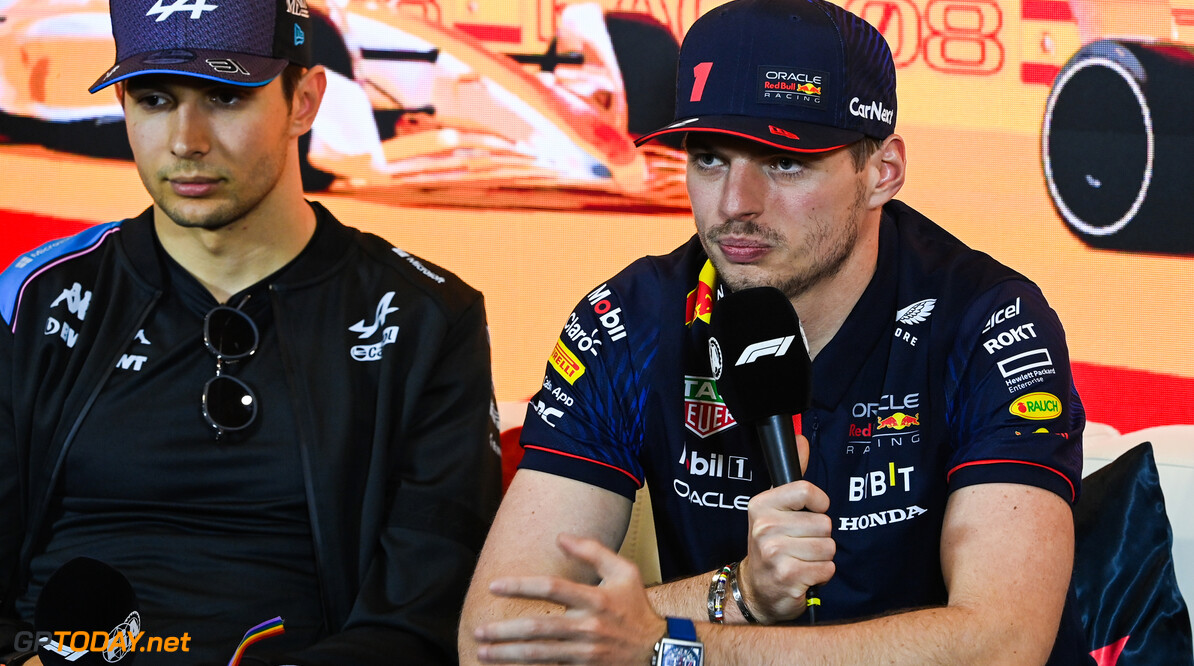 Formula One World Championship
(L to R): Esteban Ocon (FRA) Alpine F1 Team and Max Verstappen (NLD) Red Bull Racing in the FIA Press Conference.

01.06.2023. Formula 1 World Championship, Rd 8, Spanish Grand Prix, Barcelona, Spain, Preparation Day.

- www.xpbimages.com, EMail: requests@xpbimages.com (C) Copyright: XPB Images
Motor Racing - Formula One World Championship - Spanish Grand Prix - Preparation Day - Barcelona, Spain
XPB Images
Barcelona
Spain

Formel1 Formel F1 Formula 1 Formula1 GP Grand Prix one Circuit de Catalunya Thursday May Spanish Spain Montmelo 01 1 06 6 2023 Press Conference