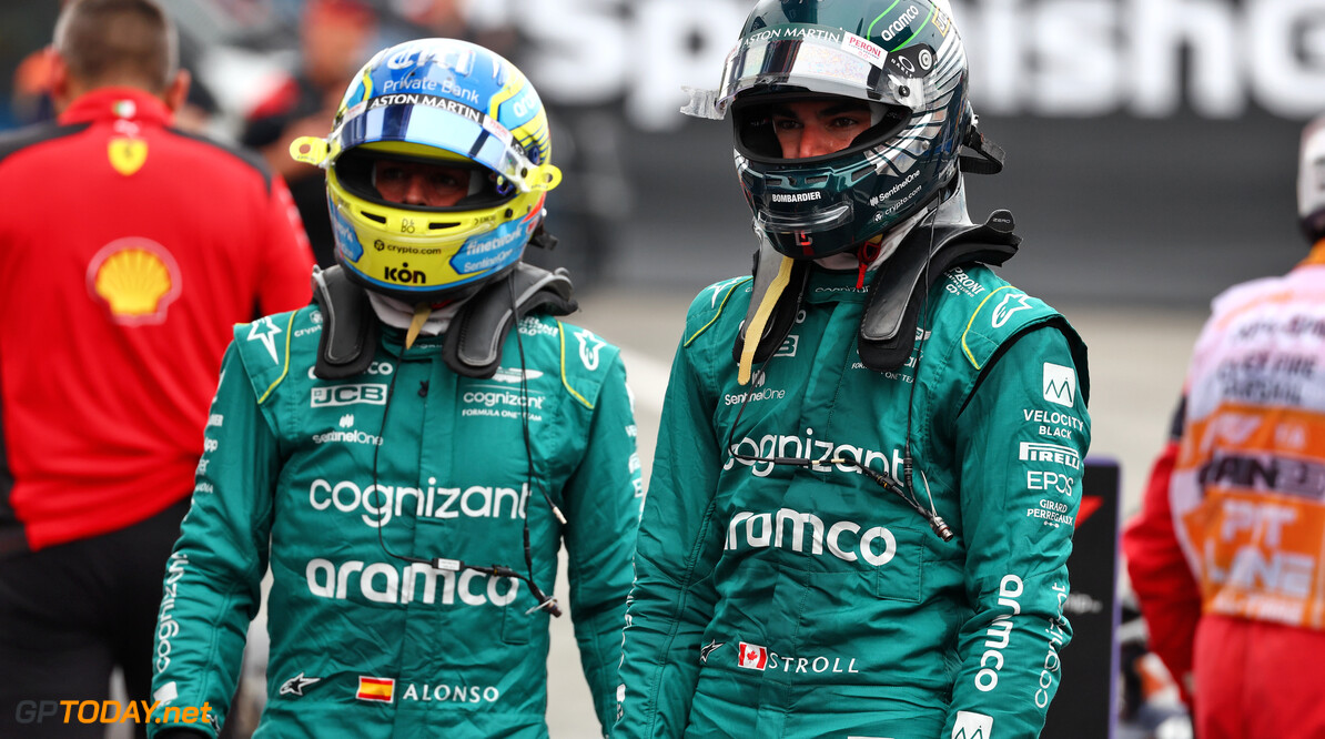 Formula One World Championship
(L to R): Fernando Alonso (ESP) Aston Martin F1 Team and Lance Stroll (CDN) Aston Martin F1 Team in qualifying parc ferme.

03.06.2023. Formula 1 World Championship, Rd 8, Spanish Grand Prix, Barcelona, Spain, Qualifying Day.

 - www.xpbimages.com, EMail: requests@xpbimages.com (C) Copyright: Coates / XPB Images
Motor Racing - Formula One World Championship - Spanish Grand Prix - Qualifying Day - Barcelona, Spain
XPB Images
Barcelona
Spain

Formel1 Formel F1 Formula 1 Formula1 GP Grand Prix one Circuit de Catalunya May Spanish Spain Montmelo Saturday 03 3 06 6 2023 Qualifying Portrait