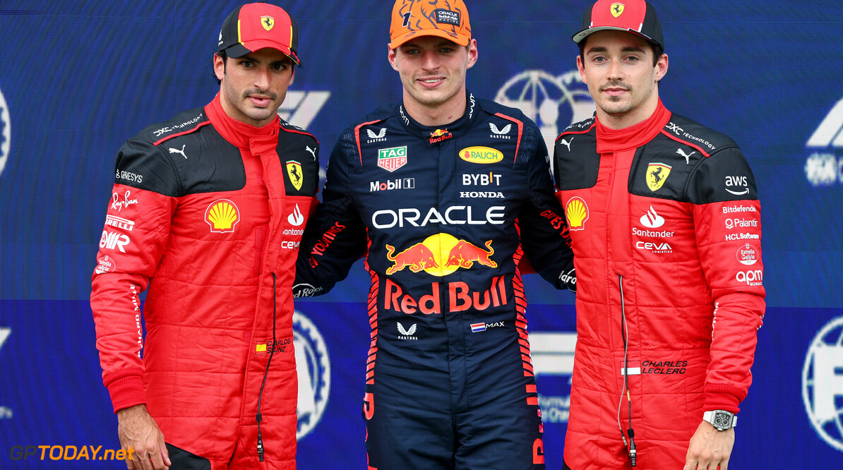 Formula One World Championship
Qualifying top three in parc ferme (L to R): Carlos Sainz Jr (ESP) Ferrari, third; Max Verstappen (NLD) Red Bull Racing, pole position; Charles Leclerc (MON) Ferrari, second.

30.06.2023. Formula 1 World Championship, Rd 10, Austrian Grand Prix, Spielberg, Austria, Qualifying Day.

- www.xpbimages.com, EMail: requests@xpbimages.com (C) Copyright: Batchelor / XPB Images
Motor Racing - Formula One World Championship - Austrian Grand Prix - Qualifying Day - Spielberg, Austria
xpbimages.com
Spielberg
Austria

Formel1 Formel F1 Formula 1 Formula1 GP Grand Prix one Circuit A