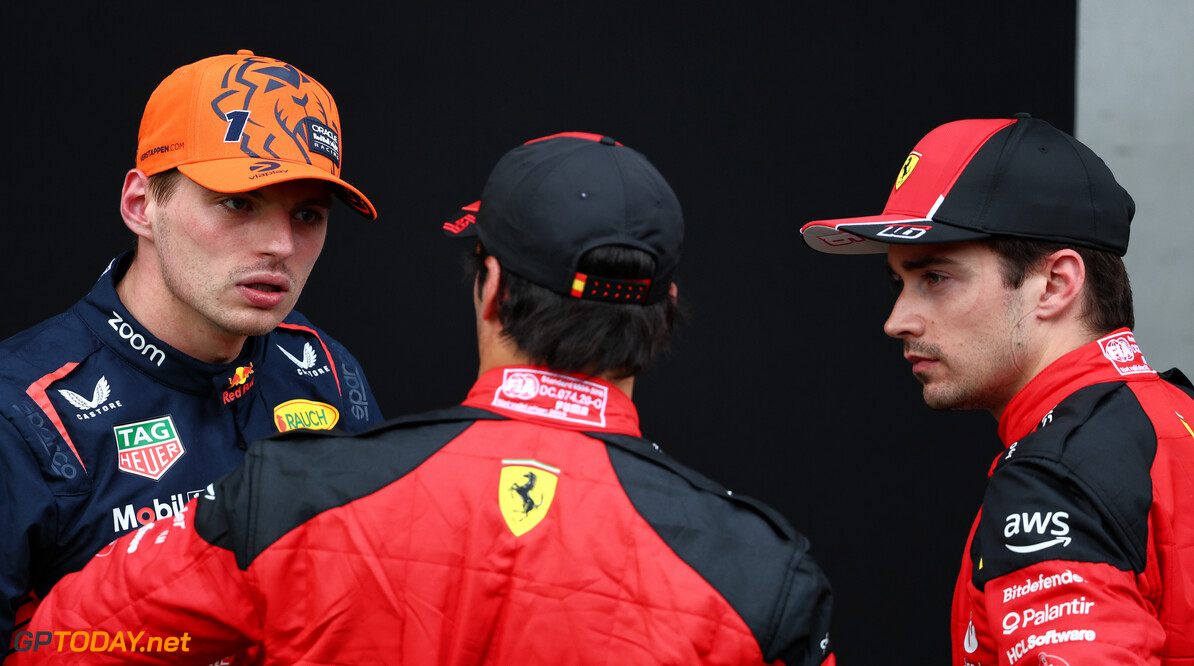 Formula One World Championship
(L to R): Max Verstappen (NLD) Red Bull Racing with Carlos Sainz Jr (ESP) Ferrari and Charles Leclerc (MON) Ferrari in qualifying parc ferme.

30.06.2023. Formula 1 World Championship, Rd 10, Austrian Grand Prix, Spielberg, Austria, Qualifying Day.

- www.xpbimages.com, EMail: requests@xpbimages.com (C) Copyright: Batchelor / XPB Images
Motor Racing - Formula One World Championship - Austrian Grand Prix - Qualifying Day - Spielberg, Austria
xpbimages.com
Spielberg
Austria

Formel1 Formel F1 Formula 1 Formula1 GP Grand Prix one Circuit A