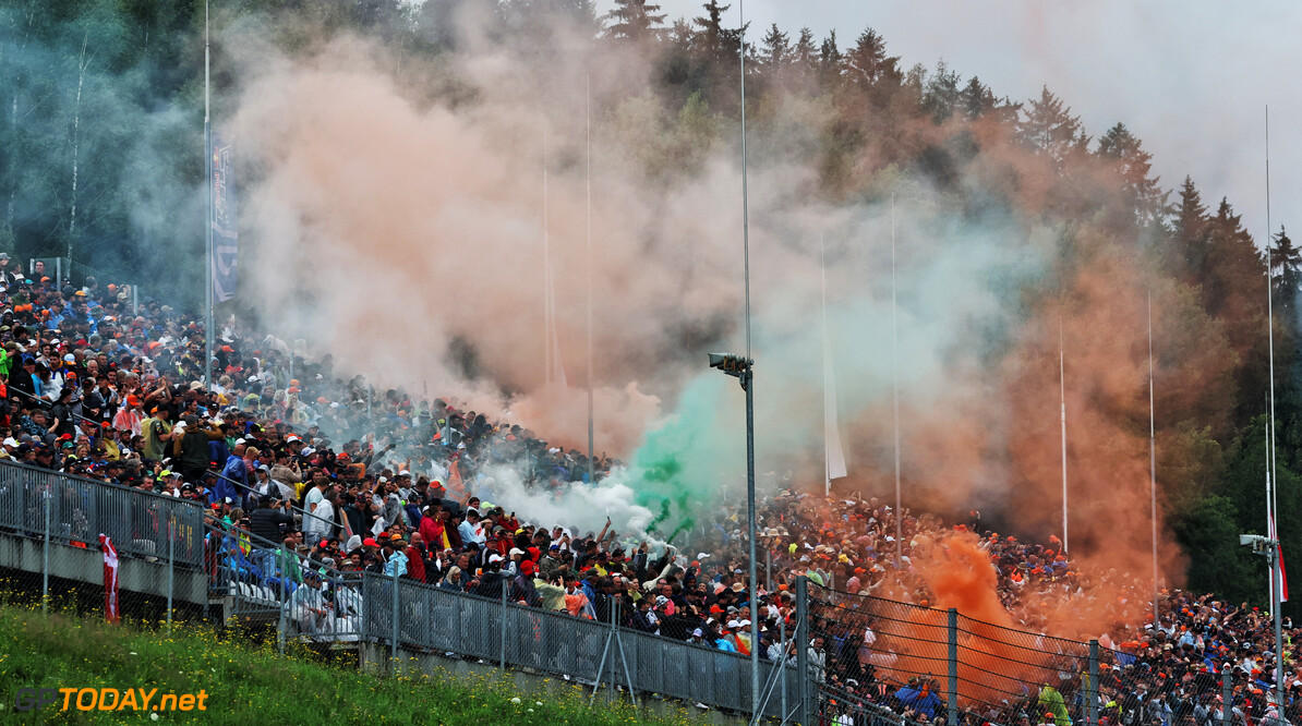 Formula One World Championship
Circuit atmosphere - fans with flares in the grandstand.

01.07.2023. Formula 1 World Championship, Rd 10, Austrian Grand Prix, Spielberg, Austria, Sprint Day.

- www.xpbimages.com, EMail: requests@xpbimages.com (C) Copyright: Moy / XPB Images
Motor Racing - Formula One World Championship - Austrian Grand Prix - Sprint Day - Spielberg, Austria
xpbimages.com
Spielberg
Austria

Formel1 Formel F1 Formula 1 Formula1 GP Grand Prix one Circuit A
