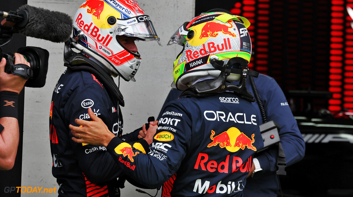 Formula One World Championship
(L to R): Max Verstappen (NLD) Red Bull Racing with team mate Sergio Perez (MEX) Red Bull Racing in parc ferme.

01.07.2023. Formula 1 World Championship, Rd 10, Austrian Grand Prix, Spielberg, Austria, Sprint Day.

- www.xpbimages.com, EMail: requests@xpbimages.com (C) Copyright: Moy / XPB Images
Motor Racing - Formula One World Championship - Austrian Grand Prix - Sprint Day - Spielberg, Austria
xpbimages.com
Spielberg
Austria

Formel1 Formel F1 Formula 1 Formula1 GP Grand Prix one Circuit A