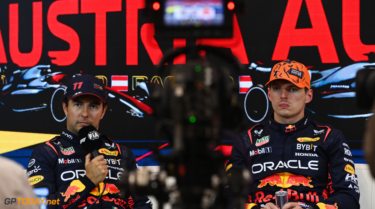 Formula One World Championship
(L to R): Sergio Perez (MEX) Red Bull Racing and team mate Max Verstappen (NLD) Red Bull Racing in the post Sprint FIA Press Conference.

01.07.2023. Formula 1 World Championship, Rd 10, Austrian Grand Prix, Spielberg, Austria, Sprint Day.

- www.xpbimages.com, EMail: requests@xpbimages.com (C) Copyright: XPB Images
Motor Racing - Formula One World Championship - Austrian Grand Prix - Sprint Day - Spielberg, Austria
xpbimages.com
Spielberg
Austria

Formel1 Formel F1 Formula 1 Formula1 GP Grand Prix one Circuit A