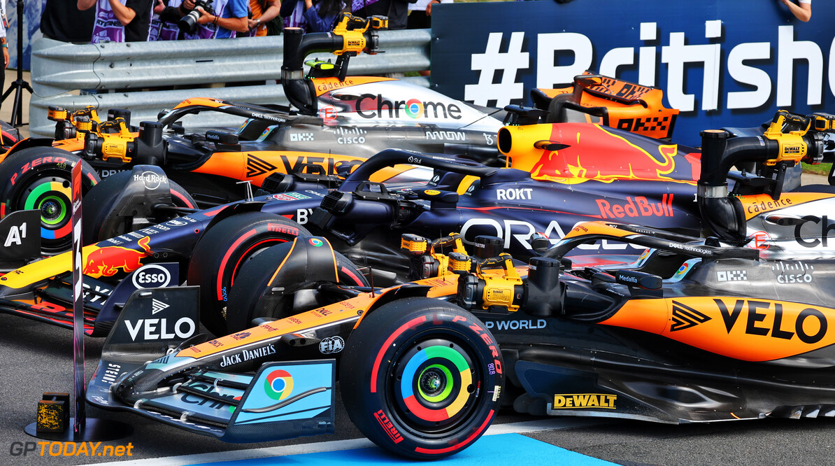 Formula One World Championship
Top three cars in qualifying parc ferme: Lando Norris (GBR) McLaren MCL60; Max Verstappen (NLD) Red Bull Racing RB19; Oscar Piastri (AUS) McLaren MCL60.

08.07.2023. Formula 1 World Championship, Rd 11, British Grand Prix, Silverstone, England, Qualifying Day.

- www.xpbimages.com, EMail: requests@xpbimages.com (C) Copyright: Batchelor / XPB Images
Motor Racing - Formula One World Championship - British Grand Prix - Qualifying Day - Silverstone, England
XPB Images
Silverstone
England

July Formel1 Formel F1 Formula 1 Formula1 GP Grand Prix one Circ