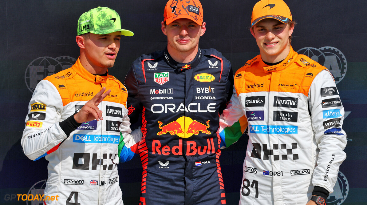 Formula One World Championship
Top three in qualifying parc ferme (L to R): Lando Norris (GBR) McLaren, second; Max Verstappen (NLD) Red Bull Racing, pole position; Oscar Piastri (AUS) McLaren, third.

08.07.2023. Formula 1 World Championship, Rd 11, British Grand Prix, Silverstone, England, Qualifying Day.

- www.xpbimages.com, EMail: requests@xpbimages.com (C) Copyright: Batchelor / XPB Images
Motor Racing - Formula One World Championship - British Grand Prix - Qualifying Day - Silverstone, England
XPB Images
Silverstone
England

July Formel1 Formel F1 Formula 1 Formula1 GP Grand Prix one Circ