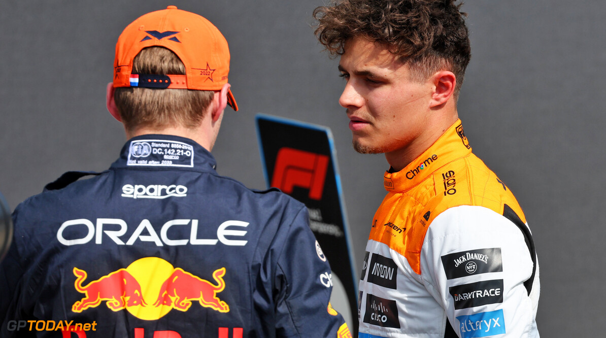 Formula One World Championship
(L to R): Pole sitter Max Verstappen (NLD) Red Bull Racing with second placed Lando Norris (GBR) McLaren in qualifying parc ferme.

08.07.2023. Formula 1 World Championship, Rd 11, British Grand Prix, Silverstone, England, Qualifying Day.

- www.xpbimages.com, EMail: requests@xpbimages.com (C) Copyright: Batchelor / XPB Images
Motor Racing - Formula One World Championship - British Grand Prix - Qualifying Day - Silverstone, England
XPB Images
Silverstone
England

July Formel1 Formel F1 Formula 1 Formula1 GP Grand Prix one Circ