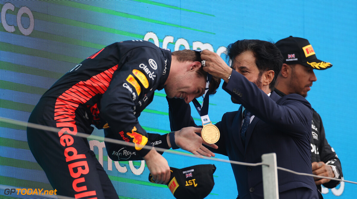 Formula One World Championship
Race winner Max Verstappen (NLD) Red Bull Racing celebrates on the podium with Mohammed Bin Sulayem (UAE) FIA President.

09.07.2023. Formula 1 World Championship, Rd 11, British Grand Prix, Silverstone, England, Race Day.

- www.xpbimages.com, EMail: requests@xpbimages.com (C) Copyright: Staley / XPB Images
Motor Racing - Formula One World Championship - British Grand Prix - Race Day - Silverstone, England
XPB Images
Silverstone
England

July Formel1 Formel F1 Formula 1 Formula1 GP Grand Prix one Circ