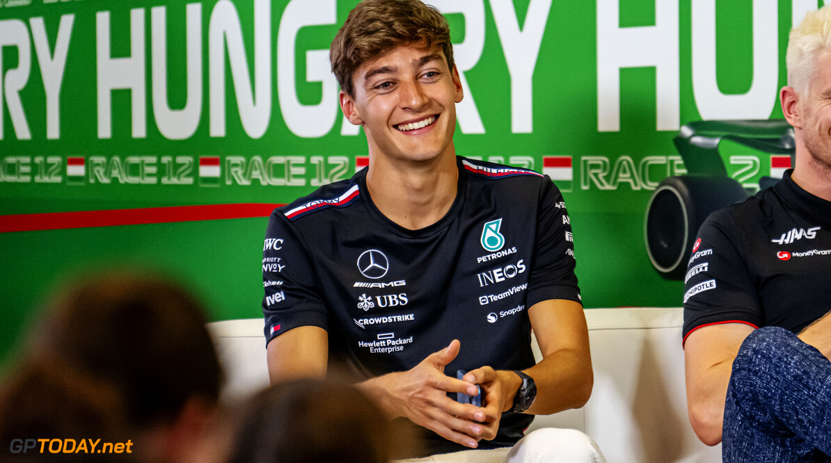 Formula One World Championship
George Russell (GBR) Mercedes AMG F1 in the FIA Press Conference.

20.07.2023. Formula 1 World Championship, Rd 12, Hungarian Grand Prix, Budapest, Hungary, Preparation Day.

- www.xpbimages.com, EMail: requests@xpbimages.com (C) Copyright: XPB Images
Motor Racing - Formula One World Championship - Hungarian Grand Prix - Preparation Day - Budapest, Hungary
XPB Images
Budapest
Hungary

Formel1 Formel F1 Formula 1 Formula1 GP Grand Prix one Thursday