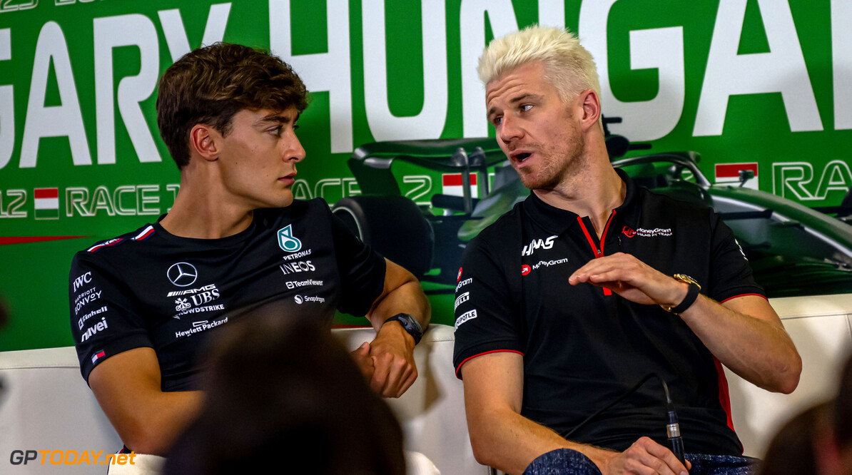 Formula One World Championship
(L to R): George Russell (GBR) Mercedes AMG F1 and Nico Hulkenberg (GER) Haas F1 Team in the FIA Press Conference.

20.07.2023. Formula 1 World Championship, Rd 12, Hungarian Grand Prix, Budapest, Hungary, Preparation Day.

- www.xpbimages.com, EMail: requests@xpbimages.com (C) Copyright: XPB Images
Motor Racing - Formula One World Championship - Hungarian Grand Prix - Preparation Day - Budapest, Hungary
XPB Images
Budapest
Hungary

Formel1 Formel F1 Formula 1 Formula1 GP Grand Prix one Thursday