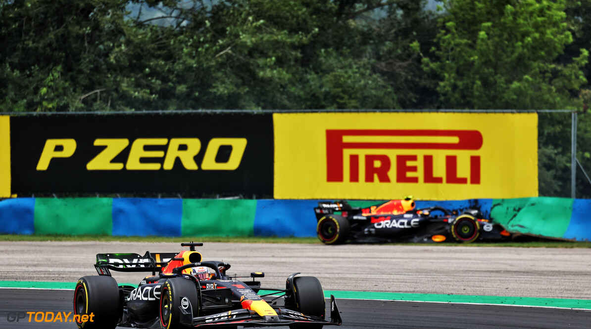 Formula One World Championship
Max Verstappen (NLD) Red Bull Racing RB19 passes Sergio Perez (MEX) Red Bull Racing RB19, who crashed in the first practice session.

21.07.2023. Formula 1 World Championship, Rd 12, Hungarian Grand Prix, Budapest, Hungary, Practice Day.

- www.xpbimages.com, EMail: requests@xpbimages.com (C) Copyright: Moy / XPB Images
Motor Racing - Formula One World Championship - Hungarian Grand Prix - Practice Day - Budapest, Hungary
XPB Images
Budapest
Hungary

Formel1 Formel F1 Formula 1 Formula1 GP Grand Prix one Circuit H