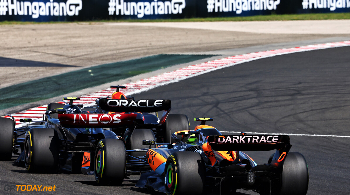 Formula One World Championship
Max Verstappen (NLD) Red Bull Racing RB19 leads Lewis Hamilton (GBR) Mercedes AMG F1 W14 and Lando Norris (GBR) McLaren MCL60 at the start of the race.

23.07.2023. Formula 1 World Championship, Rd 12, Hungarian Grand Prix, Budapest, Hungary, Race Day.

- www.xpbimages.com, EMail: requests@xpbimages.com (C) Copyright: Charniaux / XPB Images
Motor Racing - Formula One World Championship - Hungarian Grand Prix - Race Day - Budapest, Hungary
XPB Images
Budapest
Hungary

Formel1 Formel F1 Formula 1 Formula1 GP Grand Prix one Circuit H
