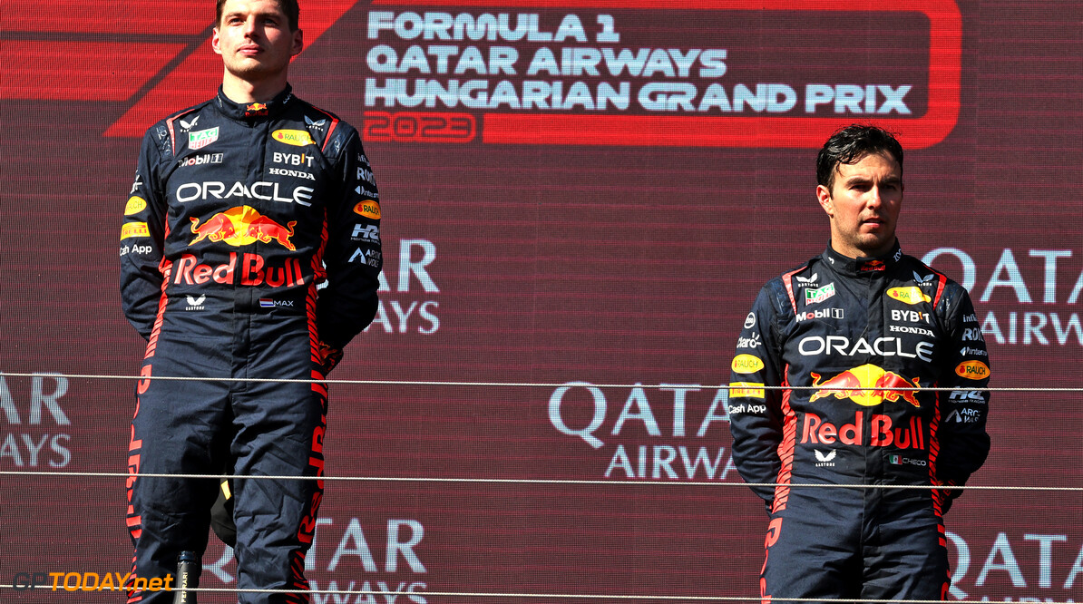 Formula One World Championship
(L to R): Race winner Max Verstappen (NLD) Red Bull Racing on the podium with third placed team mate Sergio Perez (MEX) Red Bull Racing.

23.07.2023. Formula 1 World Championship, Rd 12, Hungarian Grand Prix, Budapest, Hungary, Race Day.

- www.xpbimages.com, EMail: requests@xpbimages.com (C) Copyright: Moy / XPB Images
Motor Racing - Formula One World Championship - Hungarian Grand Prix - Race Day - Budapest, Hungary
XPB Images
Budapest
Hungary

Formel1 Formel F1 Formula 1 Formula1 GP Grand Prix one Circuit H