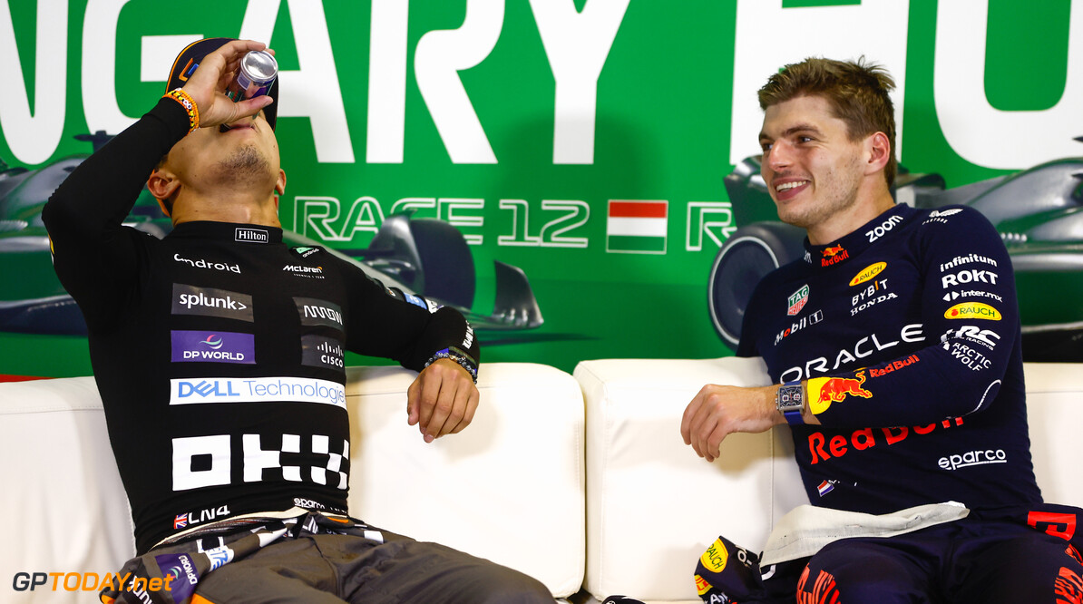 Formula One World Championship
(L to R): Lando Norris (GBR) McLaren and Max Verstappen (NLD) Red Bull Racing in the post race FIA Press Conference.

23.07.2023. Formula 1 World Championship, Rd 12, Hungarian Grand Prix, Budapest, Hungary, Race Day.

- www.xpbimages.com, EMail: requests@xpbimages.com (C) Copyright: XPB Images
Motor Racing - Formula One World Championship - Hungarian Grand Prix - Race Day - Budapest, Hungary
XPB Images
Budapest
Hungary

Formel1 Formel F1 Formula 1 Formula1 GP Grand Prix one Circuit H