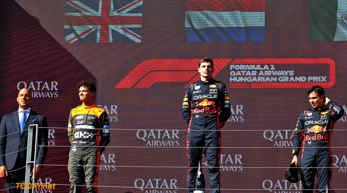 Formula One World Championship
The podium (L to R): Lando Norris (GBR) McLaren, second; Max Verstappen (NLD) Red Bull Racing, race winner; Sergio Perez (MEX) Red Bull Racing, third.

23.07.2023. Formula 1 World Championship, Rd 12, Hungarian Grand Prix, Budapest, Hungary, Race Day.

- www.xpbimages.com, EMail: requests@xpbimages.com (C) Copyright: Moy / XPB Images
Motor Racing - Formula One World Championship - Hungarian Grand Prix - Race Day - Budapest, Hungary
XPB Images
Budapest
Hungary

Formel1 Formel F1 Formula 1 Formula1 GP Grand Prix one Circuit H