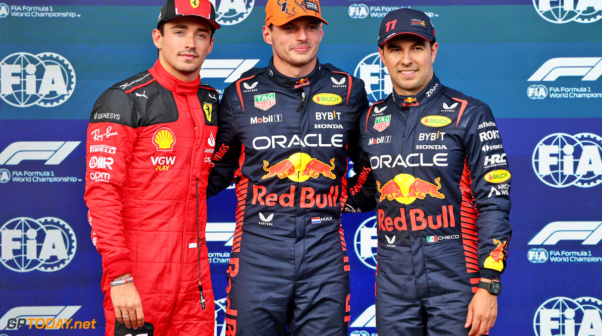 Formula One World Championship
Qualifying top three in parc ferme (L to R): Charles Leclerc (MON) Ferrari, second; Max Verstappen (NLD) Red Bull Racing, pole position; Sergio Perez (MEX) Red Bull Racing, third.

28.07.2023. Formula 1 World Championship, Rd 13, Belgian Grand Prix, Spa Francorchamps, Belgium, Qualifying Day.

- www.xpbimages.com, EMail: requests@xpbimages.com (C) Copyright: Batchelor / XPB Images
Motor Racing - Formula One World Championship - Belgian Grand Prix - Sprint Day - Spa Francorchamps, Belgium
XPB Images
Spa Francorchamps
Belgium

Formel1 Formel F1 Formula 1 Formula1 GP Grand Prix one Circuit d