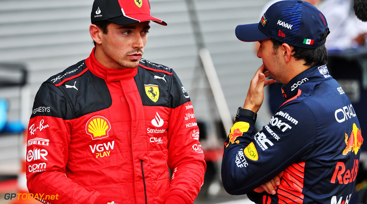Formula One World Championship
(L to R): Charles Leclerc (MON) Ferrari with Sergio Perez (MEX) Red Bull Racing in qualifying parc ferme.

28.07.2023. Formula 1 World Championship, Rd 13, Belgian Grand Prix, Spa Francorchamps, Belgium, Qualifying Day.

- www.xpbimages.com, EMail: requests@xpbimages.com (C) Copyright: Batchelor / XPB Images
Motor Racing - Formula One World Championship - Belgian Grand Prix - Sprint Day - Spa Francorchamps, Belgium
XPB Images
Spa Francorchamps
Belgium

Formel1 Formel F1 Formula 1 Formula1 GP Grand Prix one Circuit d