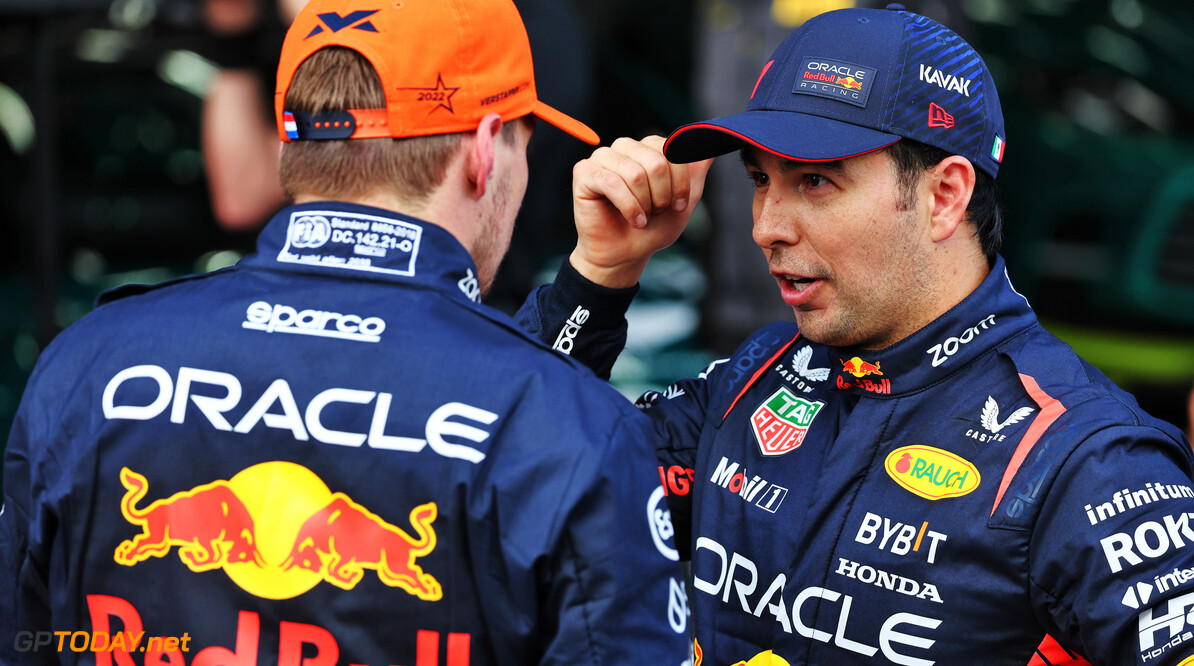 Formula One World Championship
(L to R): Pole sitter Max Verstappen (NLD) Red Bull Racing in qualifying parc ferme with third placed team mate Sergio Perez (MEX) Red Bull Racing.

28.07.2023. Formula 1 World Championship, Rd 13, Belgian Grand Prix, Spa Francorchamps, Belgium, Qualifying Day.

- www.xpbimages.com, EMail: requests@xpbimages.com (C) Copyright: Batchelor / XPB Images
Motor Racing - Formula One World Championship - Belgian Grand Prix - Sprint Day - Spa Francorchamps, Belgium
XPB Images
Spa Francorchamps
Belgium

Formel1 Formel F1 Formula 1 Formula1 GP Grand Prix one Circuit d
