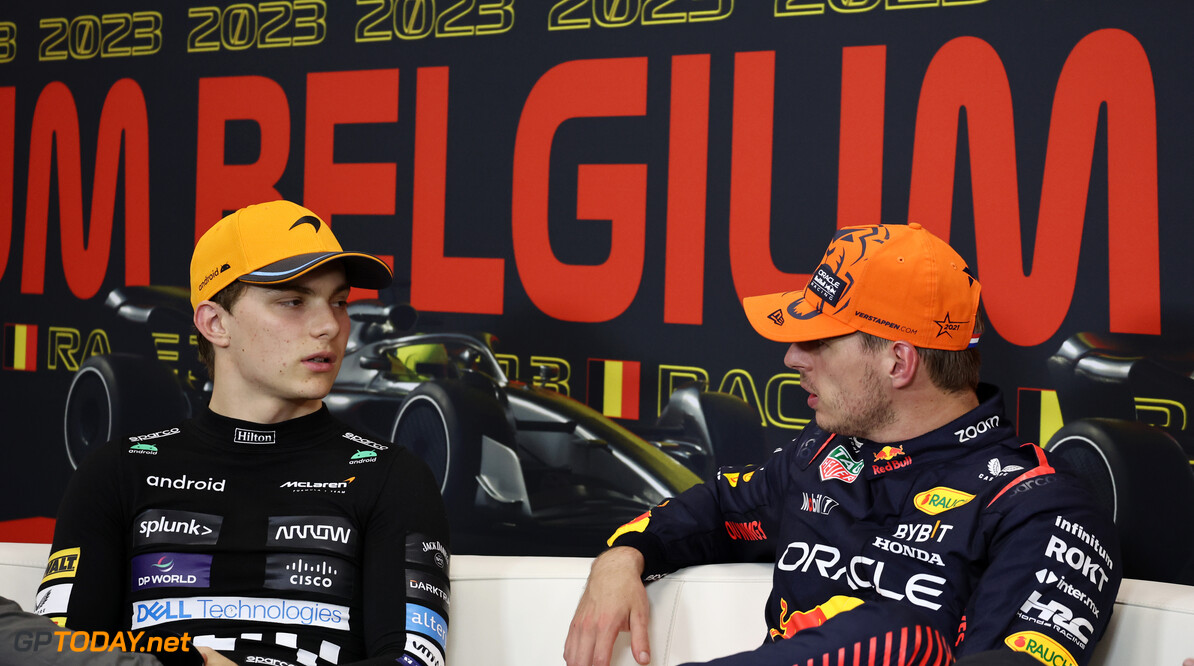 Formula One World Championship
(L to R): Oscar Piastri (AUS) McLaren and Max Verstappen (NLD) Red Bull Racing in the post Sprint FIA Press Conference.

29.07.2023. Formula 1 World Championship, Rd 13, Belgian Grand Prix, Spa Francorchamps, Belgium, Sprint Day.

- www.xpbimages.com, EMail: requests@xpbimages.com (C) Copyright: Moy / XPB Images
Motor Racing - Formula One World Championship - Belgian Grand Prix - Sprint Day - Spa Francorchamps, Belgium
XPB Images
Spa Francorchamps
Belgium

Formel1 Formel F1 Formula 1 Formula1 GP Grand Prix one Circuit d