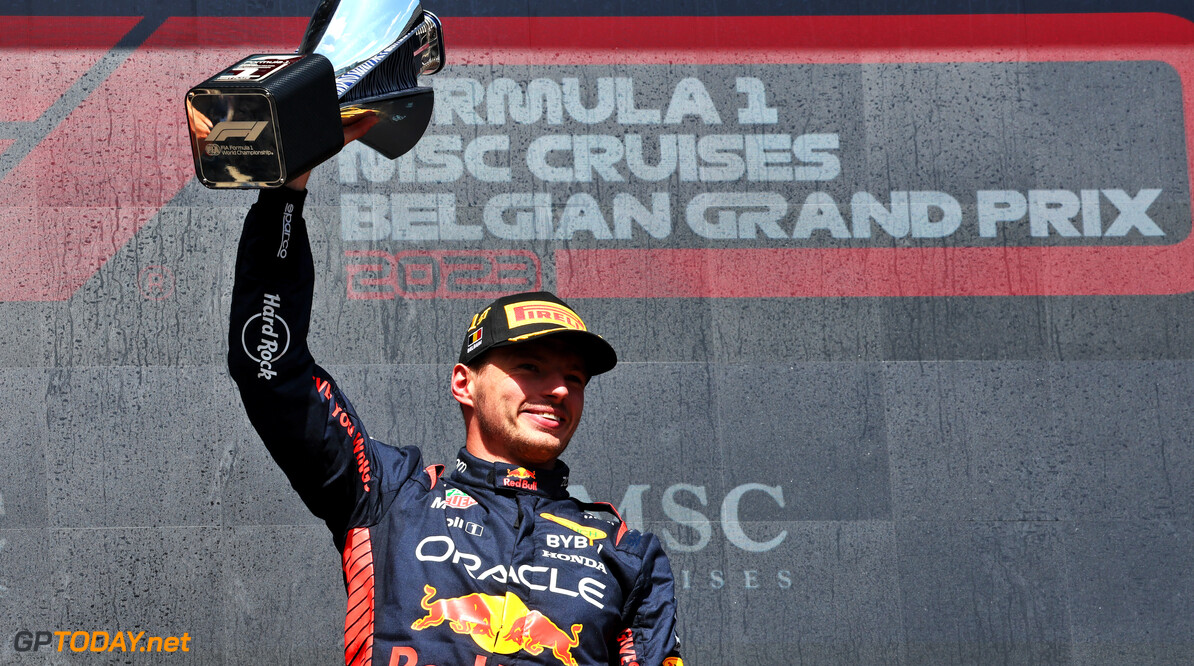 Formula One World Championship
Race winner Max Verstappen (NLD) Red Bull Racing celebrates on the podium.

30.07.2023. Formula 1 World Championship, Rd 13, Belgian Grand Prix, Spa Francorchamps, Belgium, Race Day.

- www.xpbimages.com, EMail: requests@xpbimages.com (C) Copyright: Batchelor / XPB Images
Motor Racing - Formula One World Championship - Belgian Grand Prix - Race Day - Spa Francorchamps, Belgium
XPB Images
Spa Francorchamps
Belgium

Formel1 Formel F1 Formula 1 Formula1 GP Grand Prix one Circuit d